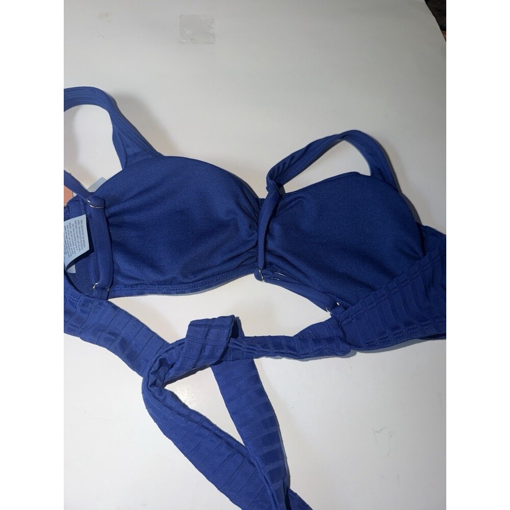 Shade And Shore Shirred Bralette Bikini Top Womens Sz XS Blue Removable Pads New - Picture 7 of 8